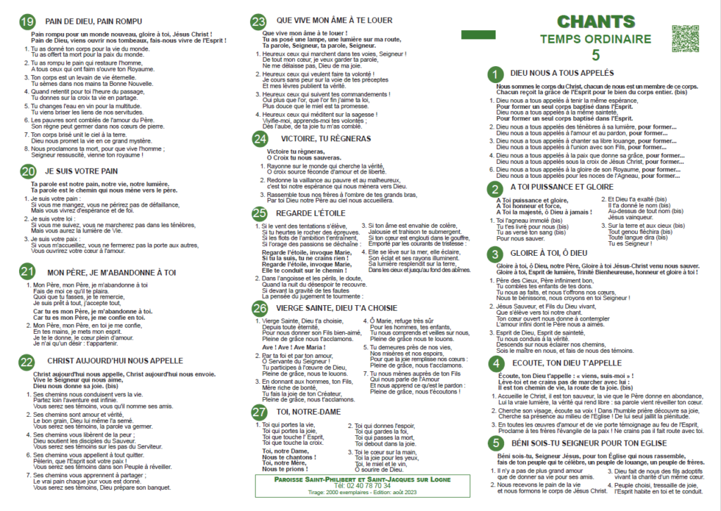 Feuillet De Chants Dimanches Du Temps Ordinaire Paroisse Saint